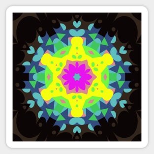 Retro Mandala Flower Pink Yellow Blue and Green Sticker